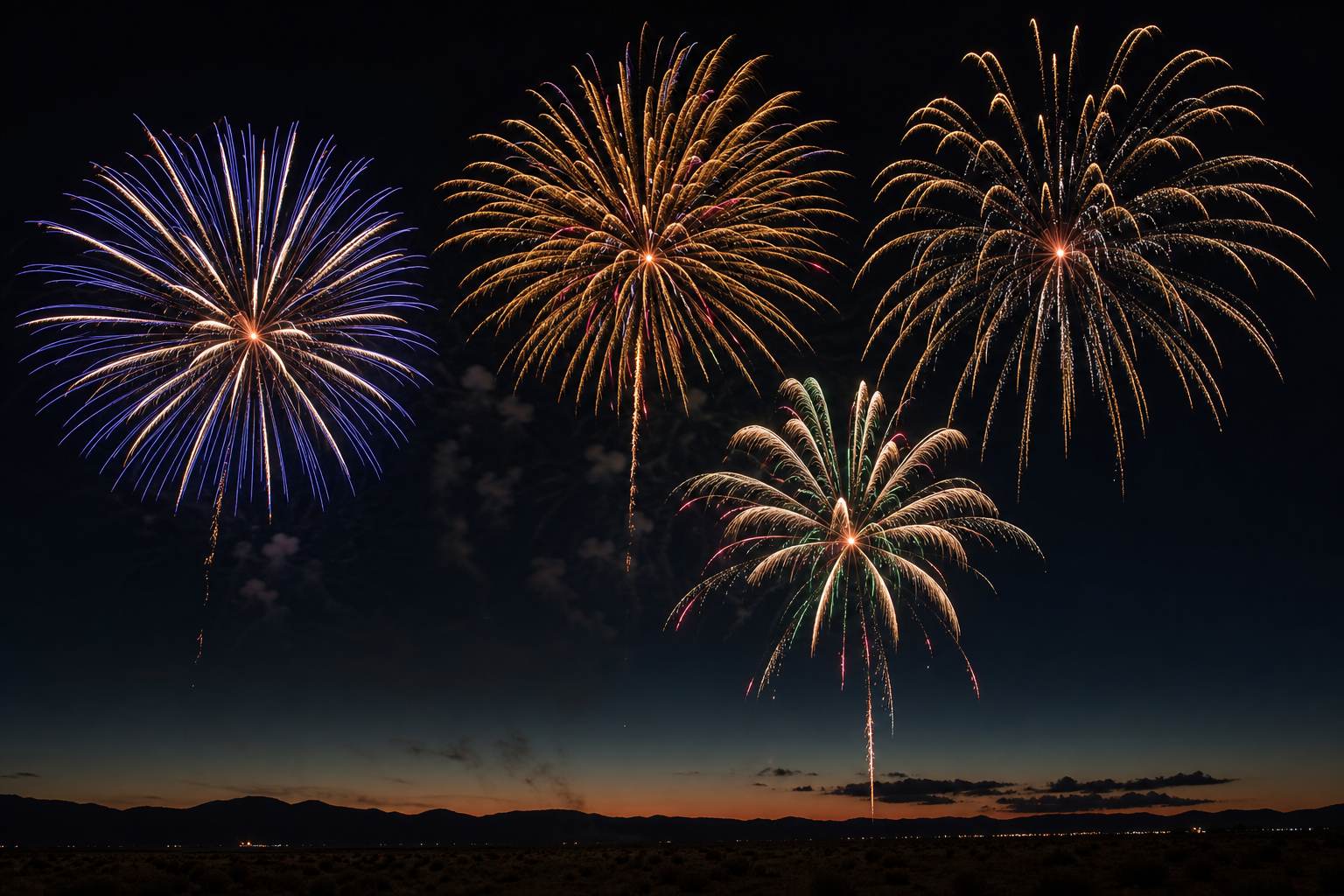 Large reloadable shell fireworks creating round peony and willow bursts